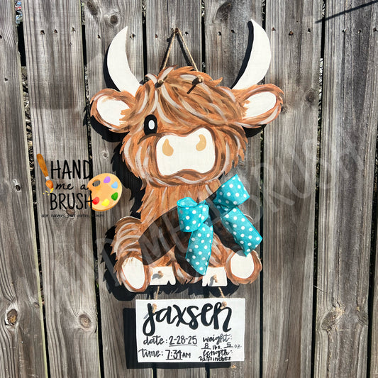 Custom Highland Cow Hospital Door Hanger