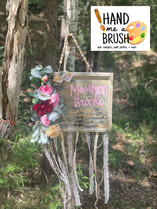 Rustic Floral Plaque with Ribbon Hospital Door Hanger